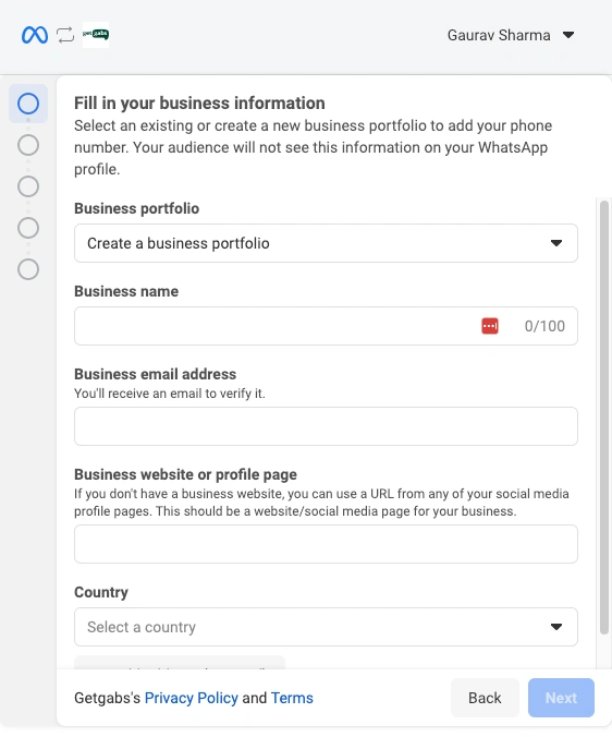 Fill Business Information