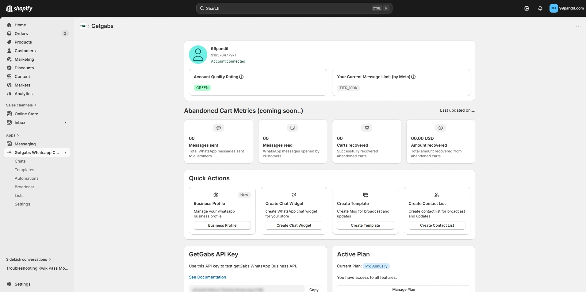 Getgabs App Dashboard