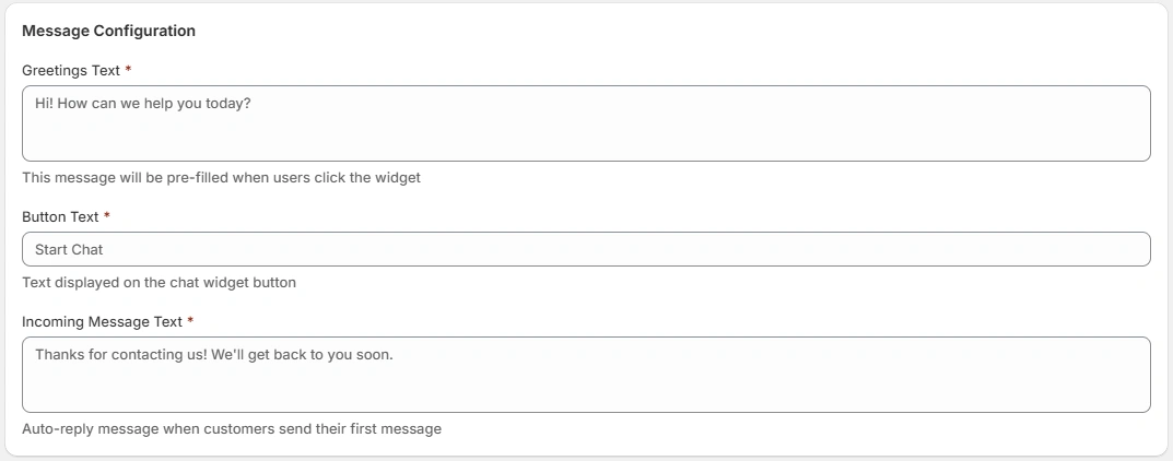 Message Configuration
