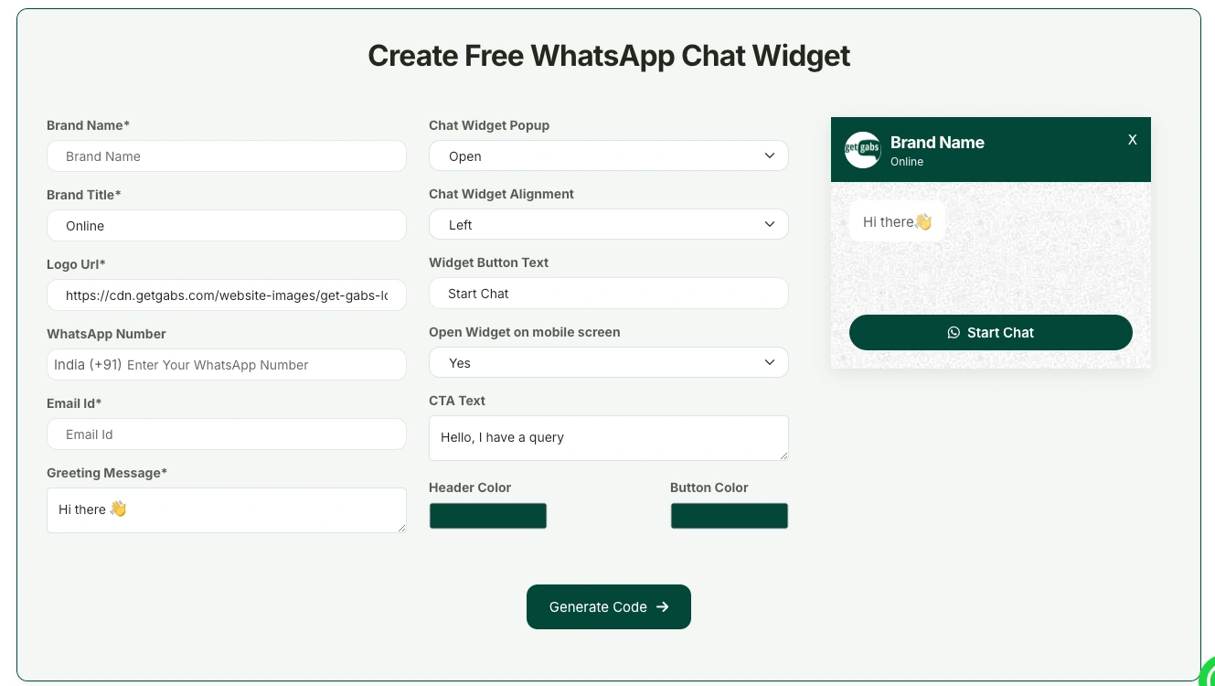 Create Free WhatsApp Chat Widget