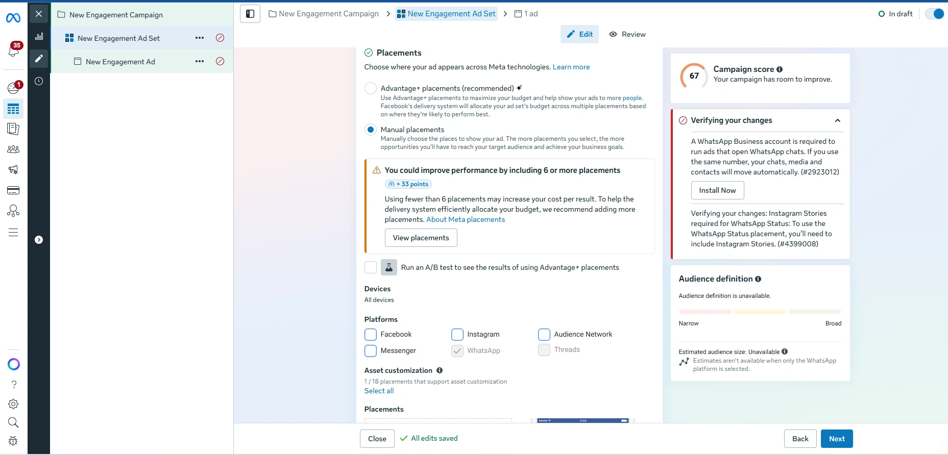 Select WhatsApp Status Placement