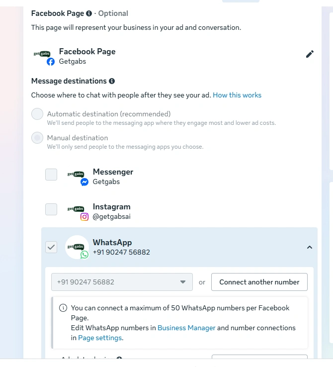 Select WhatsApp as the Message Destination